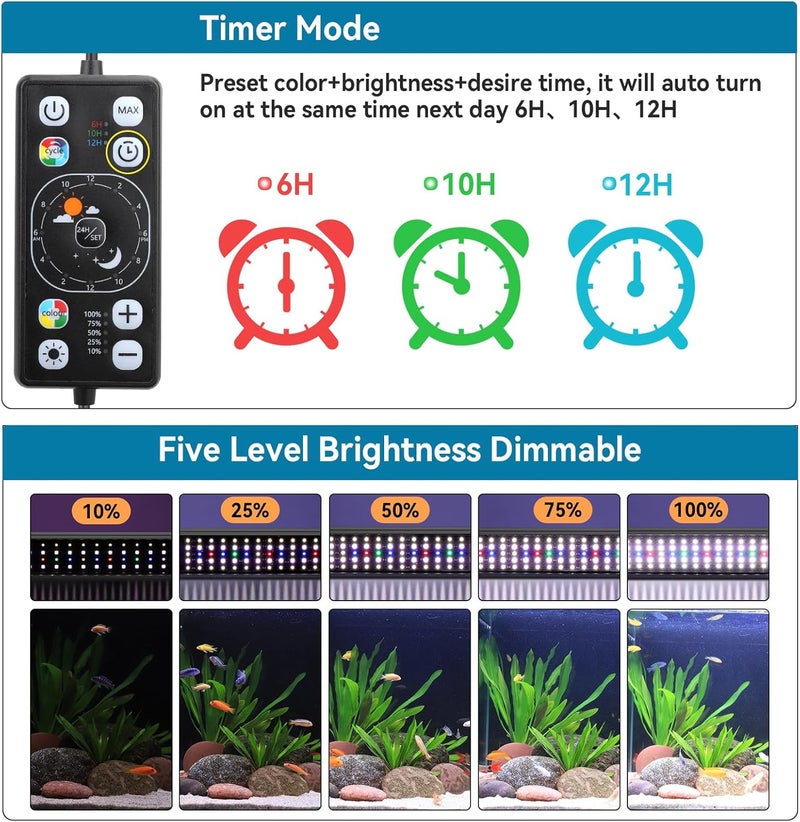 Hygger إضاءة LED لحوض السمك مع وضع دورة النهار والليل 24/7 ومؤقت تشغيل/إيقاف تلقائي، سطوع قابل للتعديل، 7 خيارات ألوان، حامل قابل للتمديد لحجم 18~24 بوصة - Image 4